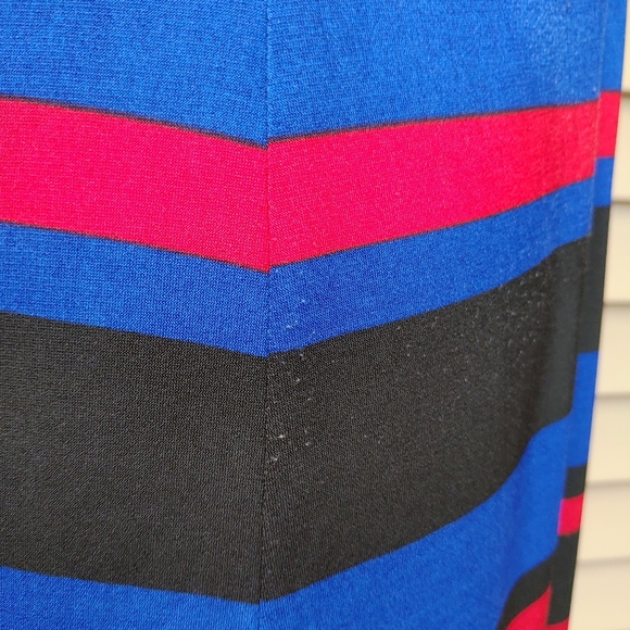Emma & Michele Multicolor Striped Shift Dress Blue Red Black 3/4 Sleeves Stretch - Picture 8 of 14